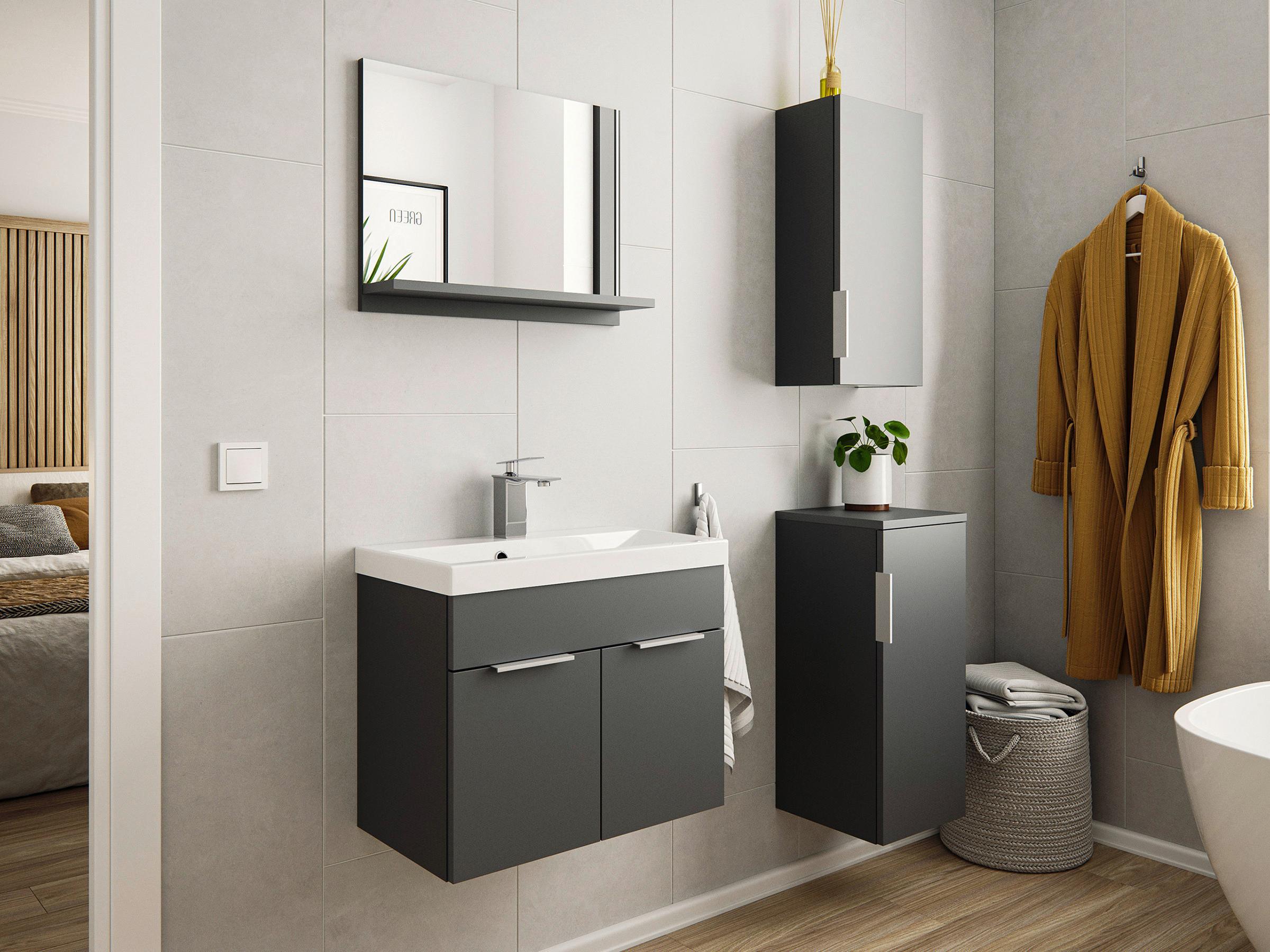 Waschtischkombi Slimline Graphitfarben B: 59,5cm - Graphitfarben/Weiß, Basics, Holzwerkstoff/Stein (59,5cm) - MID.YOU