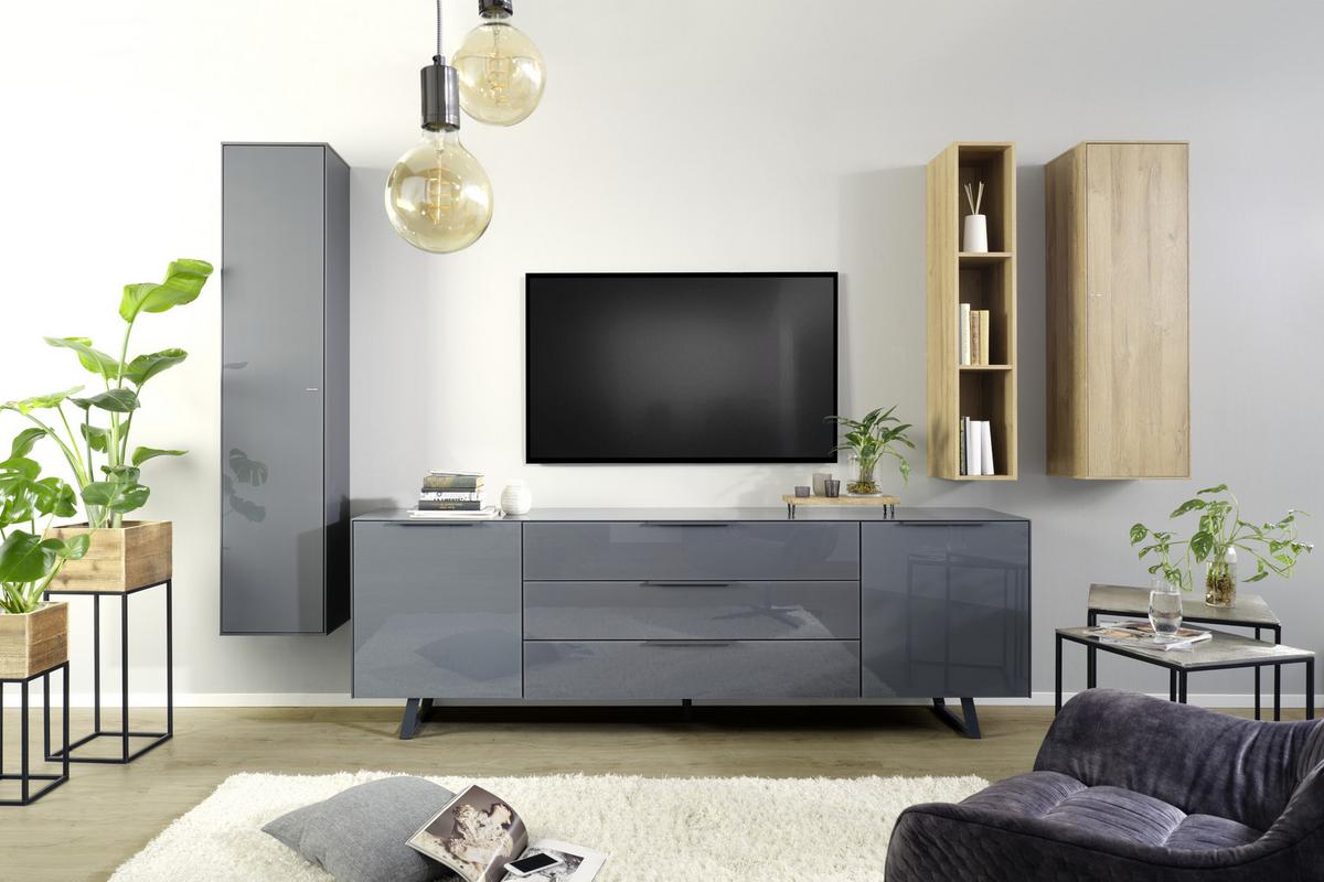 ZÁVĚSNÁ SKŘÍŇKA MAX BOX - antracitová, Moderní, kompozitní dřevo/sklo (38/175/32cm) - Premium Living