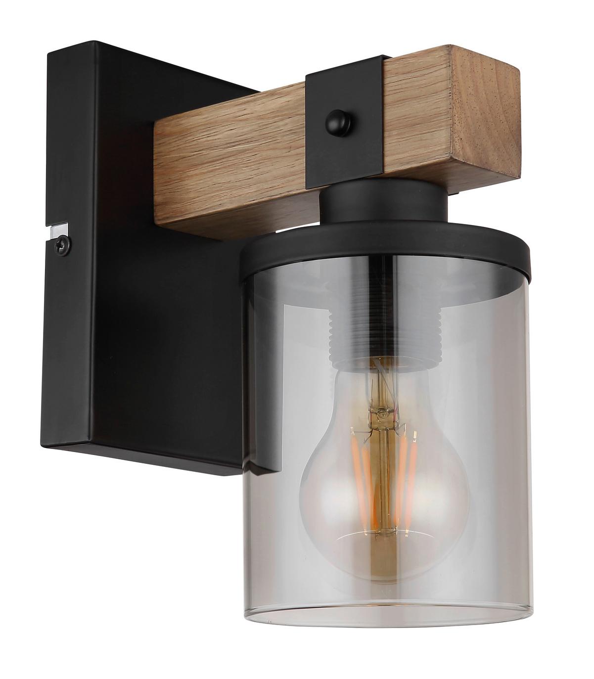 Wandleuchte 15555w - Dunkelbraun/Schwarz, Natur, Glas/Holz (10/17/22,5cm) - Globo