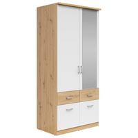 Drehtürenschrank Mit Laden 91cm Brando, Weiß/eiche Dekor - Silberfarben/Weiß, KONVENTIONELL, Holzwerkstoff (91/199/58cm)