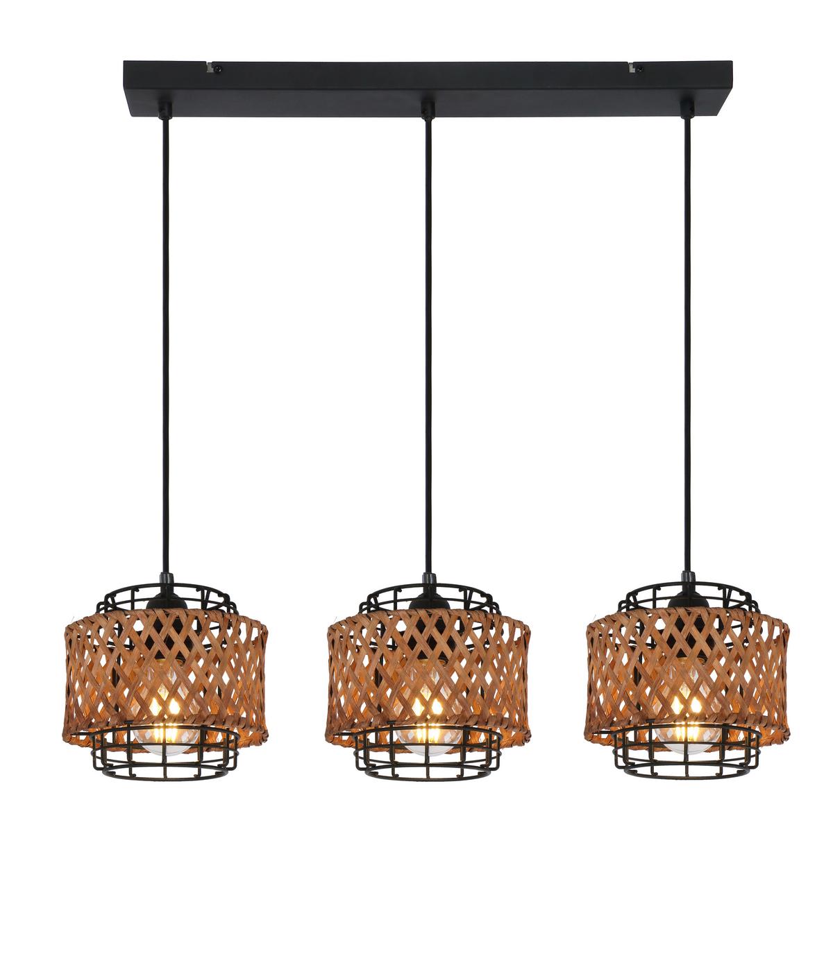 Hängeleuchte H: 120 cm 3-Flammig - Dunkelbraun/Schwarz, Natur, Naturmaterialien/Metall (17/120cm) - Globo
