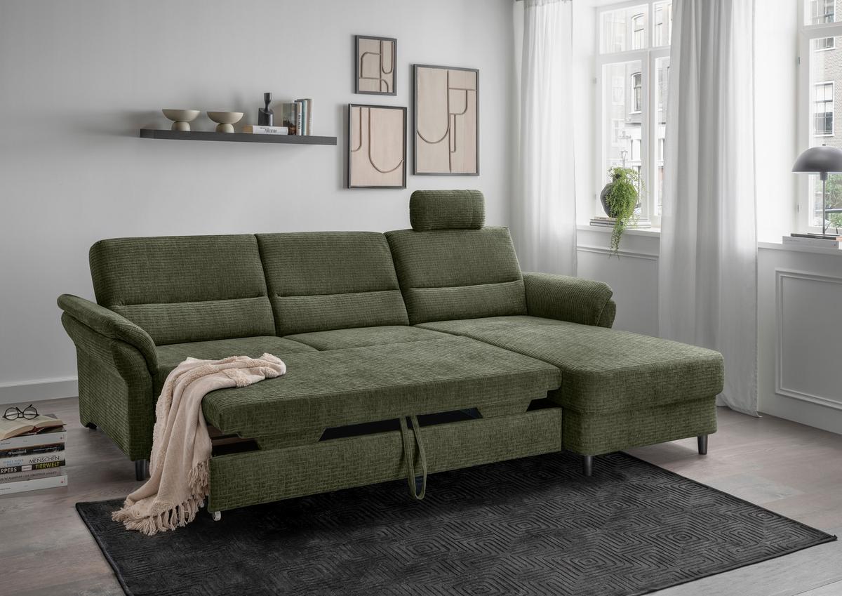 Ecksofa Cavoli, Olivgrün S: 279x176 cm - Schwarz/Olivgrün, MODERN, Textil (279/176cm) - Livetastic