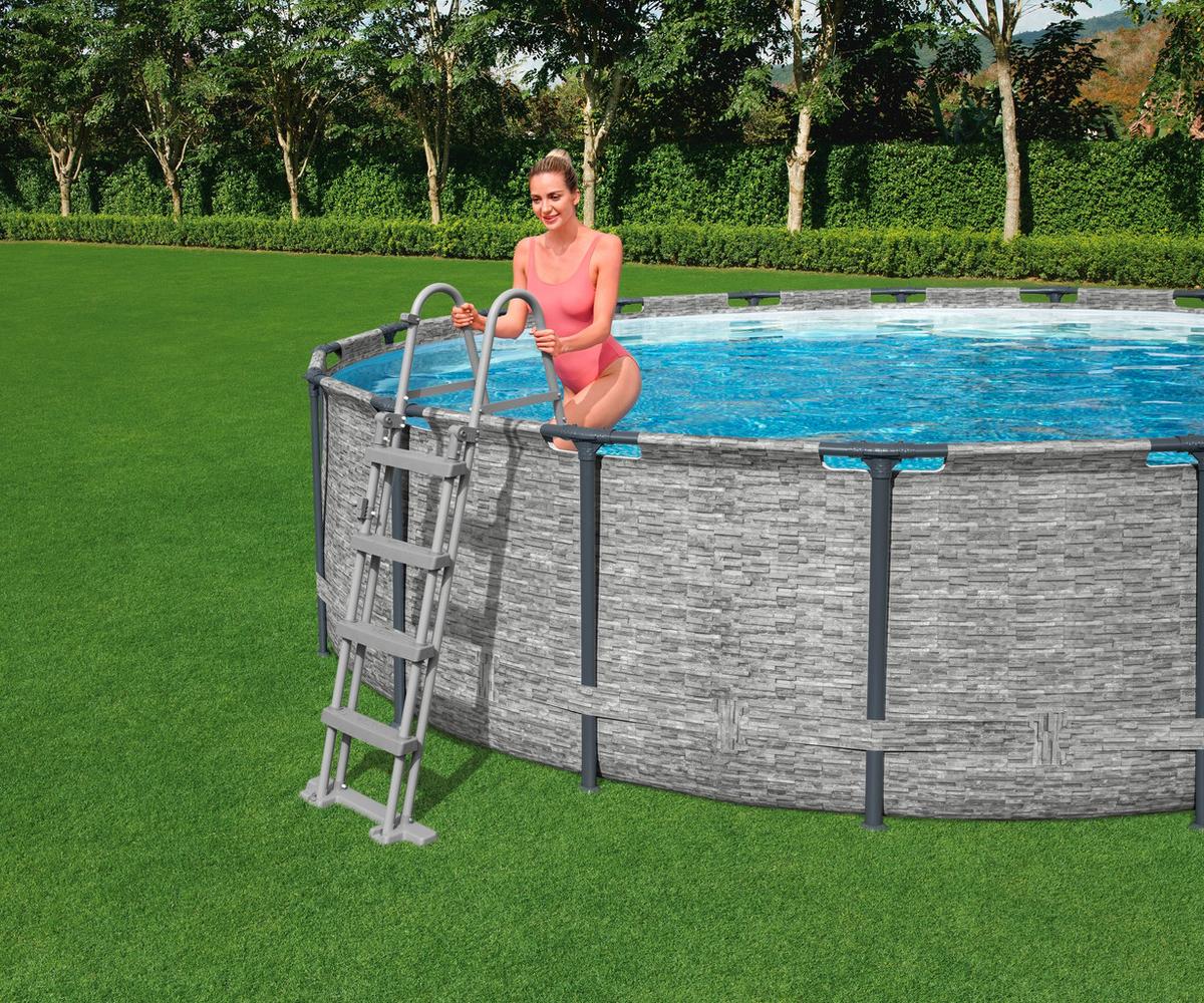 Bestway Stahlwandpool Rund Steven mit Pumpe ⌀ 549 cm - Blau/Grau, Basics, Kunststoff/Metall (549/122cm) - Bestway