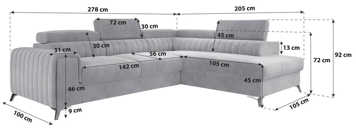 Ecksofa mit Schlaffunktion Laurence Beige 278x205 cm - Beige/Silberfarben, Design, Textil (278/205cm) - P & B