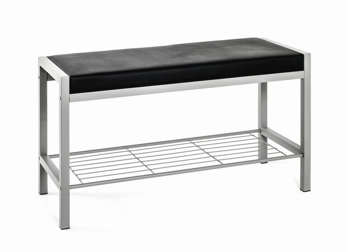 Garderobenbank Bench B: 80 Cm Gepolstert + Ablage Schwarz - Alufarben/Schwarz, Basics, Textil/Metall (80/48/32cm) - Carryhome