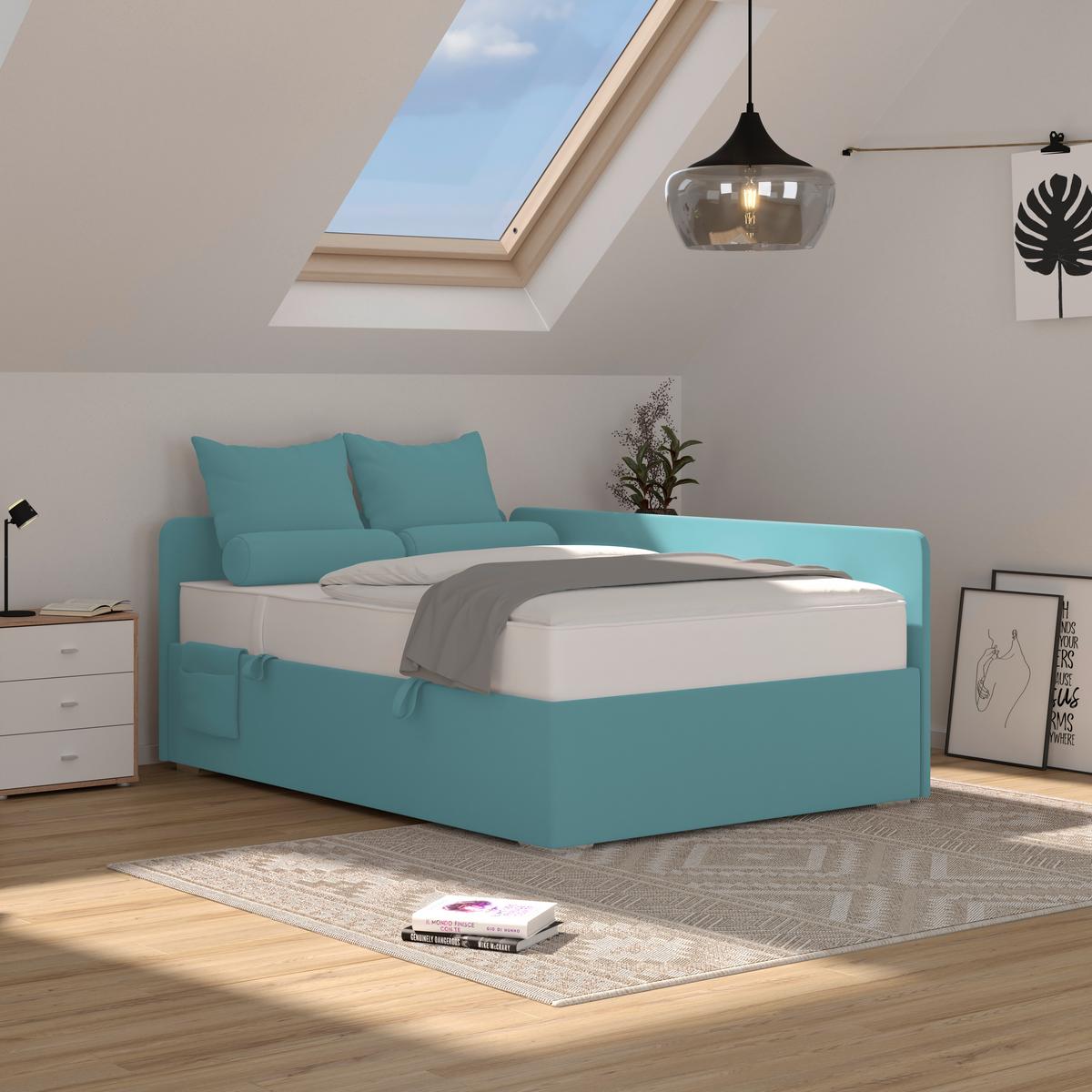 Polsterbett Remi - Türkis/Chromfarben, MODERN, Holz/Textil (120/200cm)