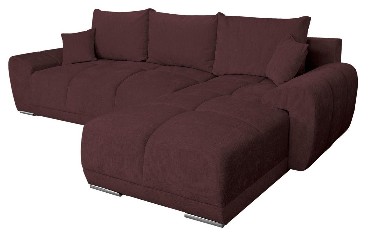 ECKSCHLAFSOFA Ramon, Dunkelrot S: 296x182 cm - Chromfarben/Beige, Trend, Textil (296/182cm)