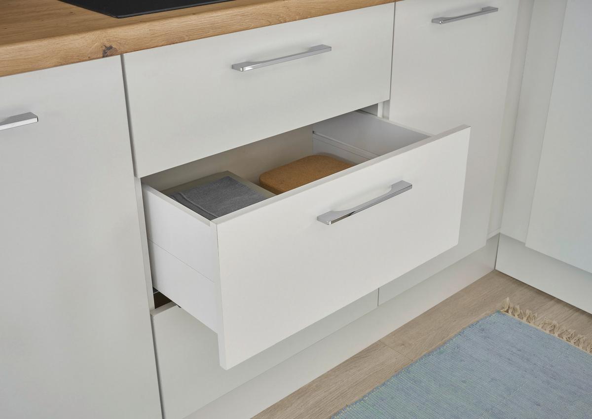 Kuchyňský blok TURIN bez spotřebičů, šířka 220 cm - bílá/barvy chromu, Trend, kov/kompozitní dřevo (220cm) - MID.YOU