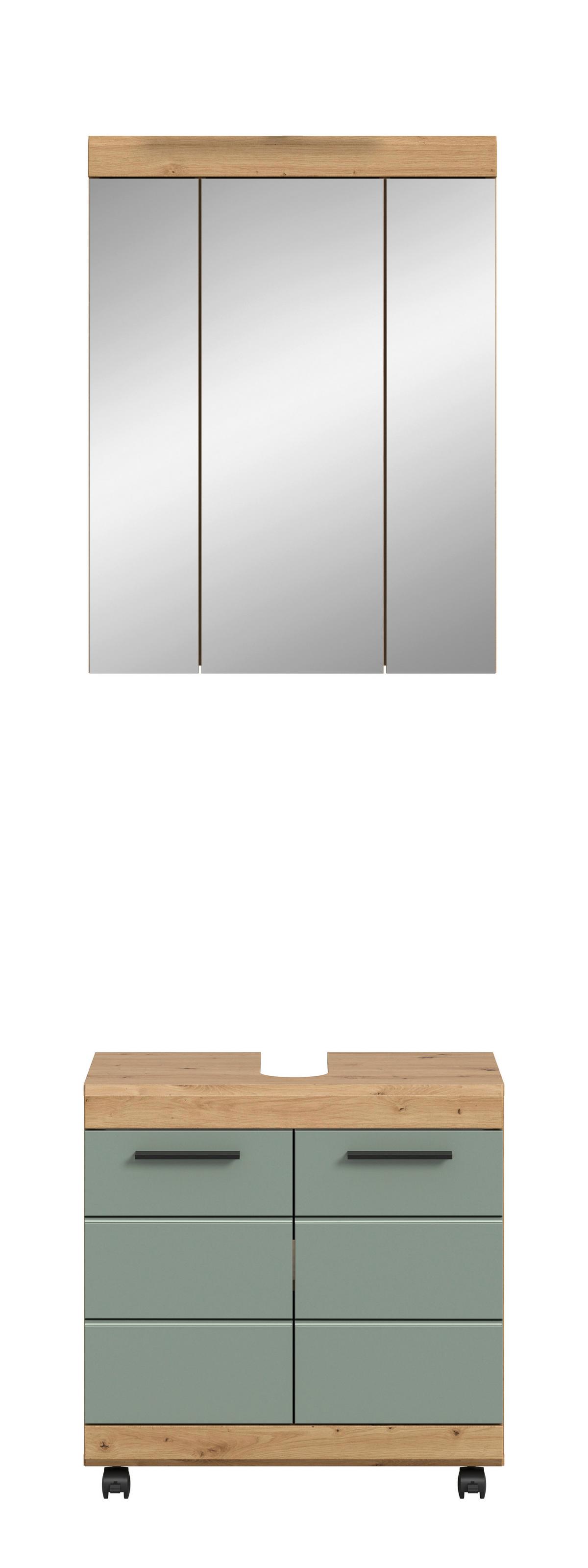 Badezimmer Scout Salbeigrün/Eiche Dekor B: 60cm - Salbeigrün/Schwarz, Trend, Glas/Holzwerkstoff (60cm) - MID.YOU