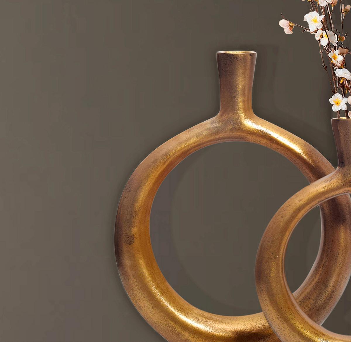 Dekovase 2er Set Goldfarben B: 35 cm - Goldfarben, Design, Metall (35/45/7cm) - Livetastic