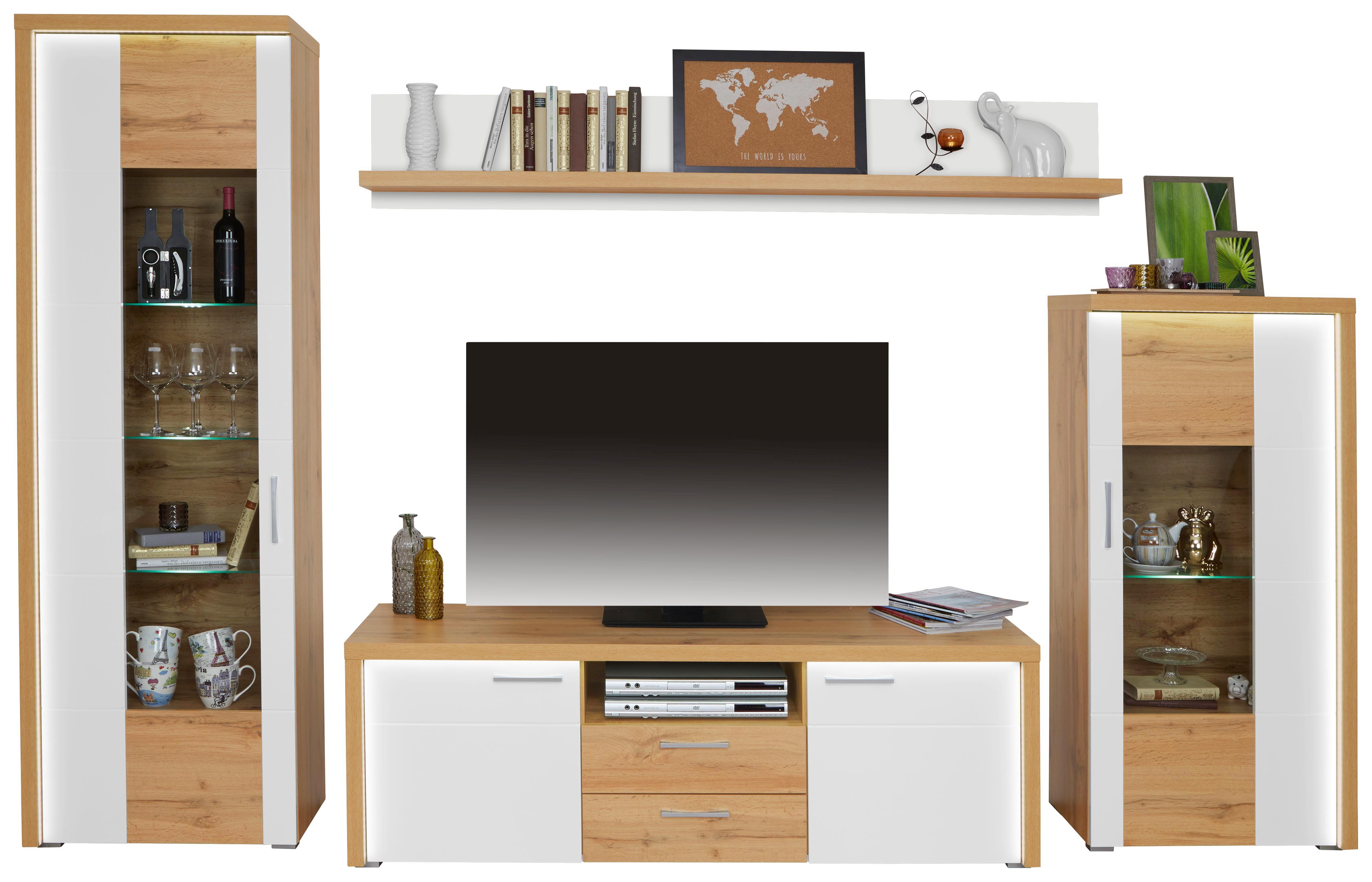 Wohnkombination Eleganza 1 - Eichefarben/Alufarben, MODERN, Glas/Holzwerkstoff (291/161/50cm)