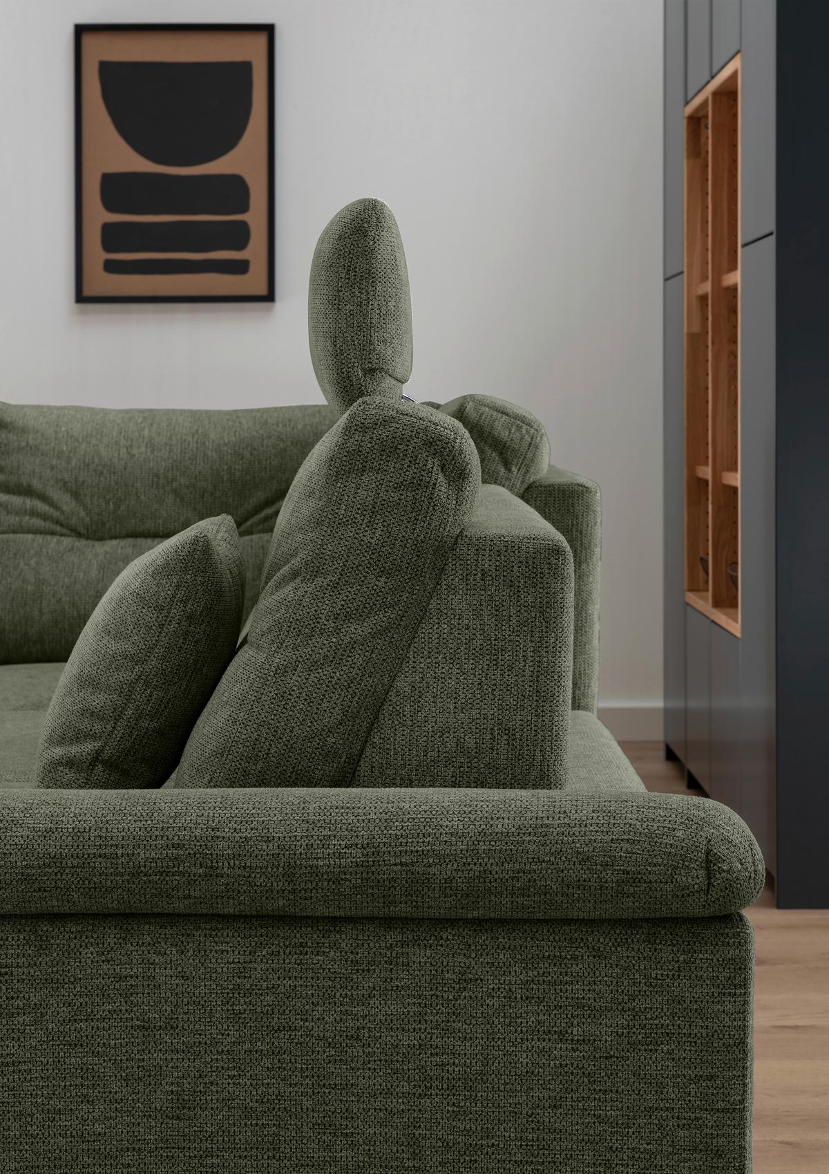 Ecksofa Brizzini Dunkelgrün S: 206x264 Cm - Dunkelgrün/Naturfarben, MODERN, Textil (206/264cm) - Livetastic