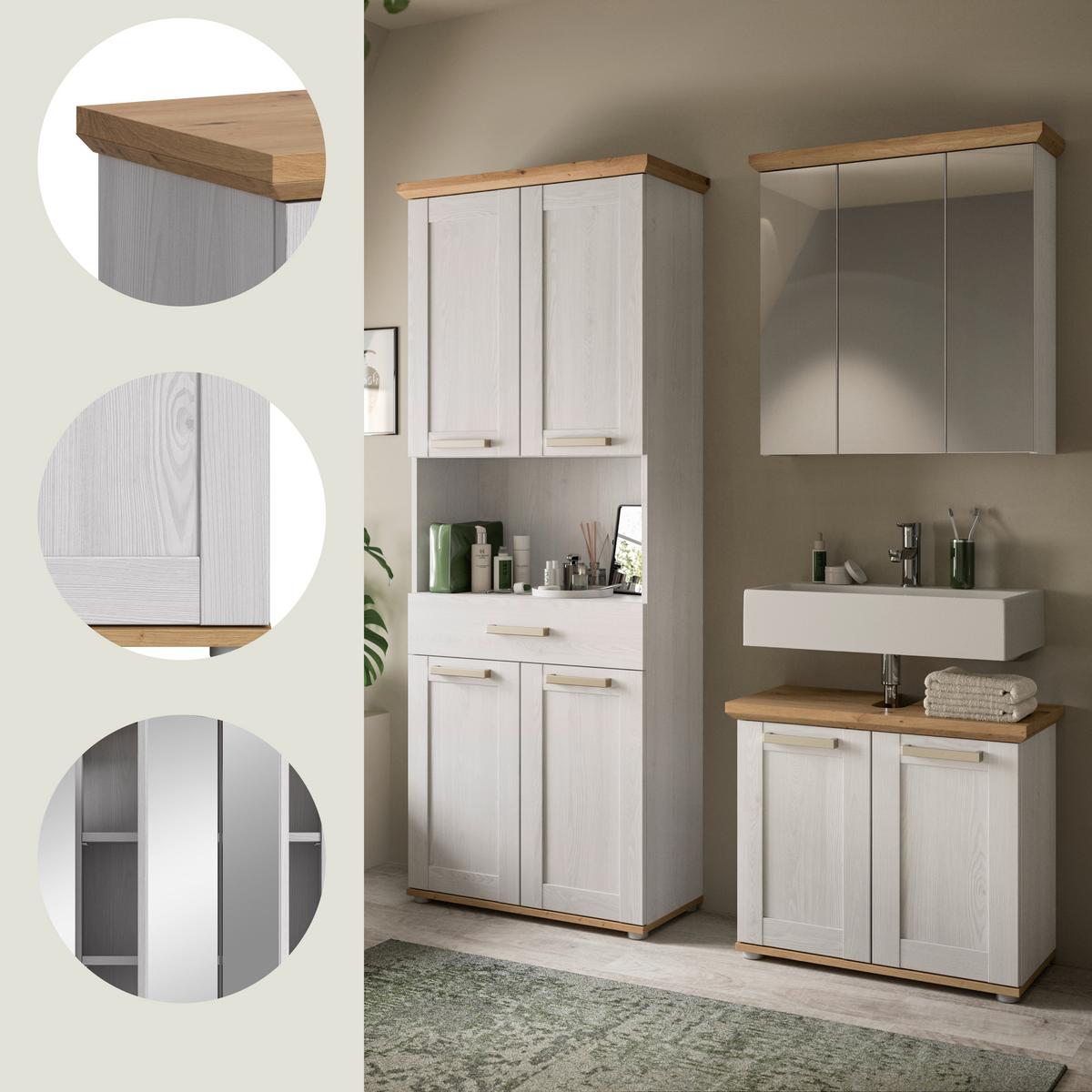 Badezimmer Verona Lärchefarben/Eiche D. B: 182cm - Silberfarben/Lärchefarben, Trend, Glas/Holzwerkstoff (182cm) - MID.YOU
