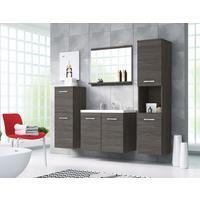 Kúpeľňa, 5 dielna sada , DUB TMAVÝ - biela/biela s vysokým leskom, Lifestyle, kov/kompozitné drevo (120cm) - P & B