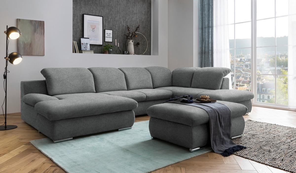 Wohnlandschaft Isona Dunkelgrau Chenille - Chromfarben/Dunkelgrau, Design, Textil (165/353/212cm) - Livetastic