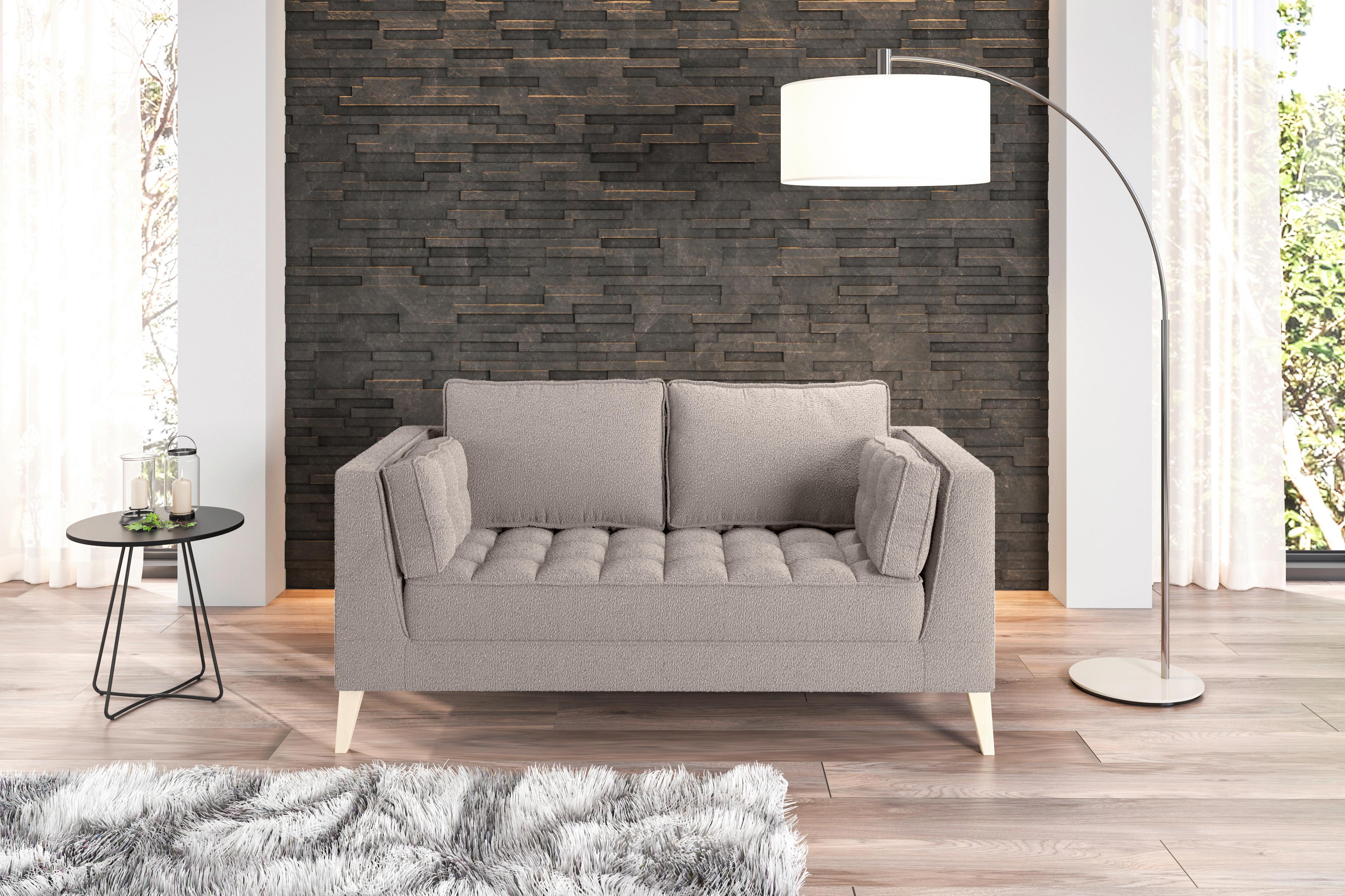 Dvoumístná pohovka DOTI, šedohnědá - přírodní barvy/šedohnědá, Design, kompozitní dřevo/textil (110/95/85cm) - MID.YOU