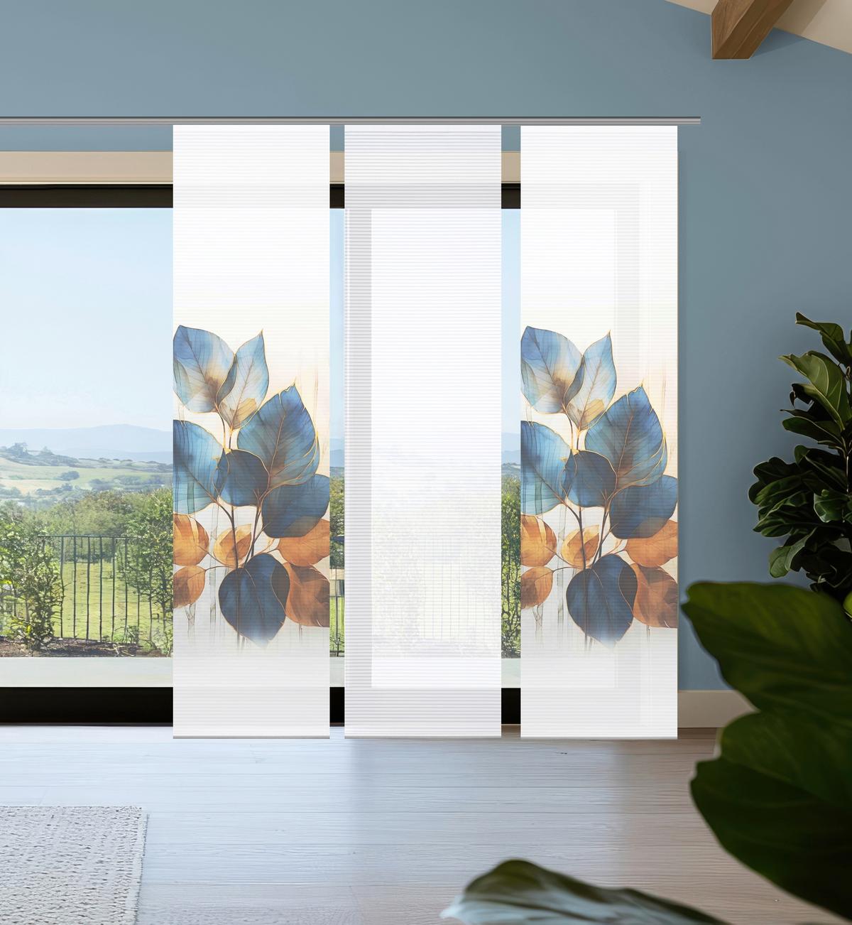 Flächenvorhang Thalin 3er Set - Blau/Weiß, Natur, Textil (60/245cm)