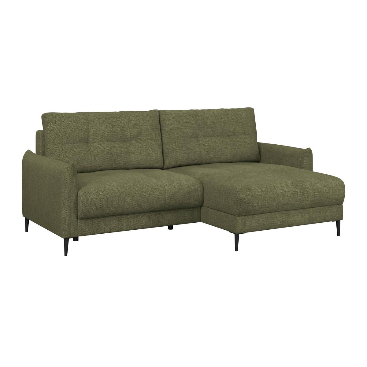 Ecksofa Polis Webstoff grün, 221x142cm - Schwarz/Grün, Trend, Textil (221/142cm) - Ondega