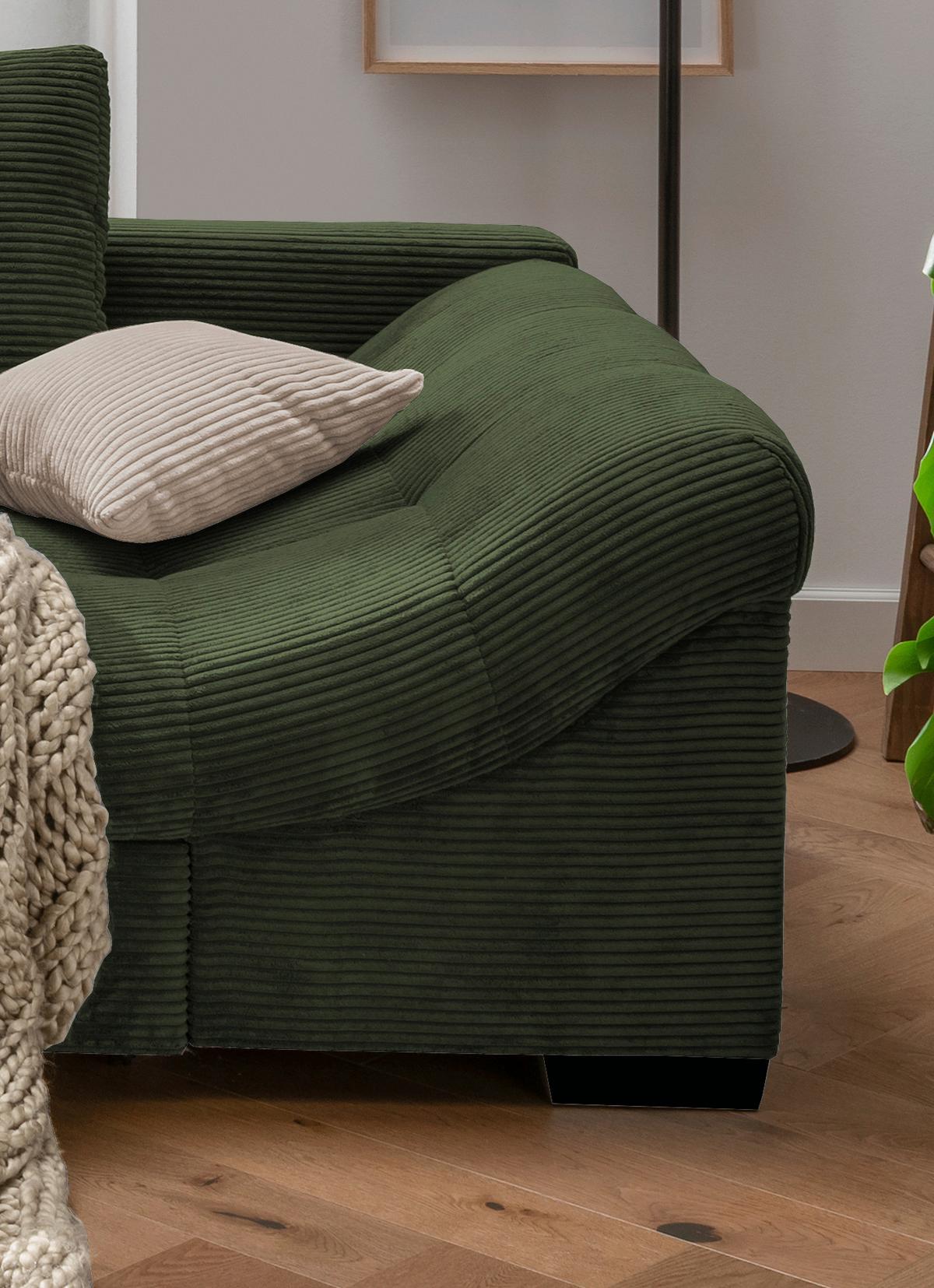 Rohová sedačka ALVITO, levá, tmavě zelený manšestr - černá/tmavě zelená, Design, dřevo/textil (202/298cm) - MID.YOU
