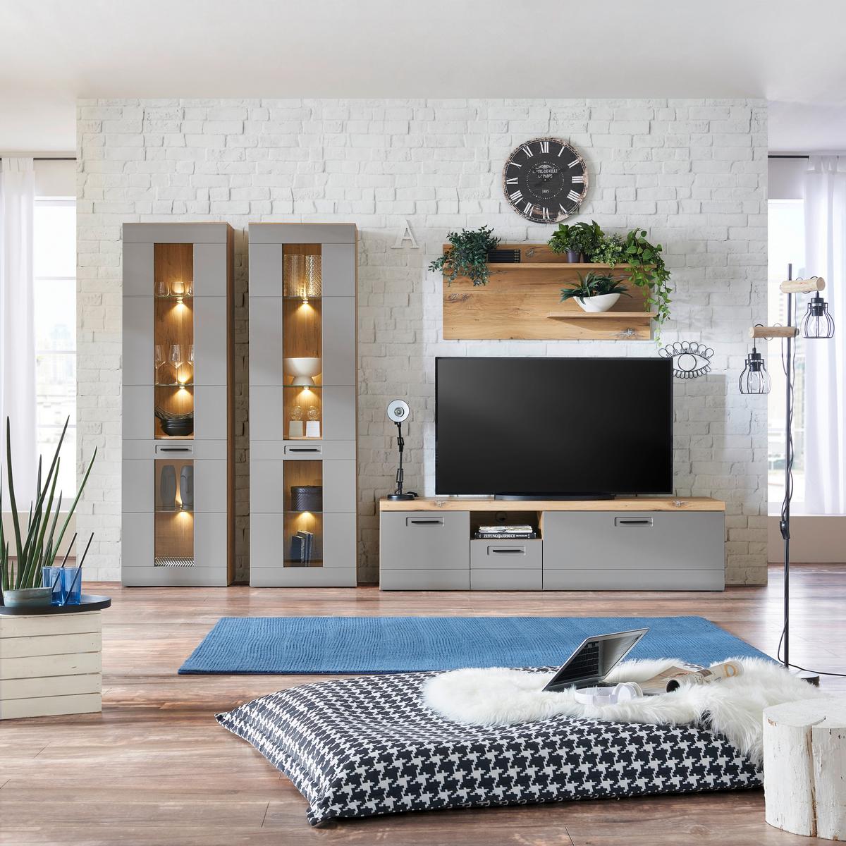 Vitrine Auris B: 60 Cm Eiche/basalt - Grau, MODERN, Glas/Holzwerkstoff (60/204,2/37,1cm) - Luca Bessoni