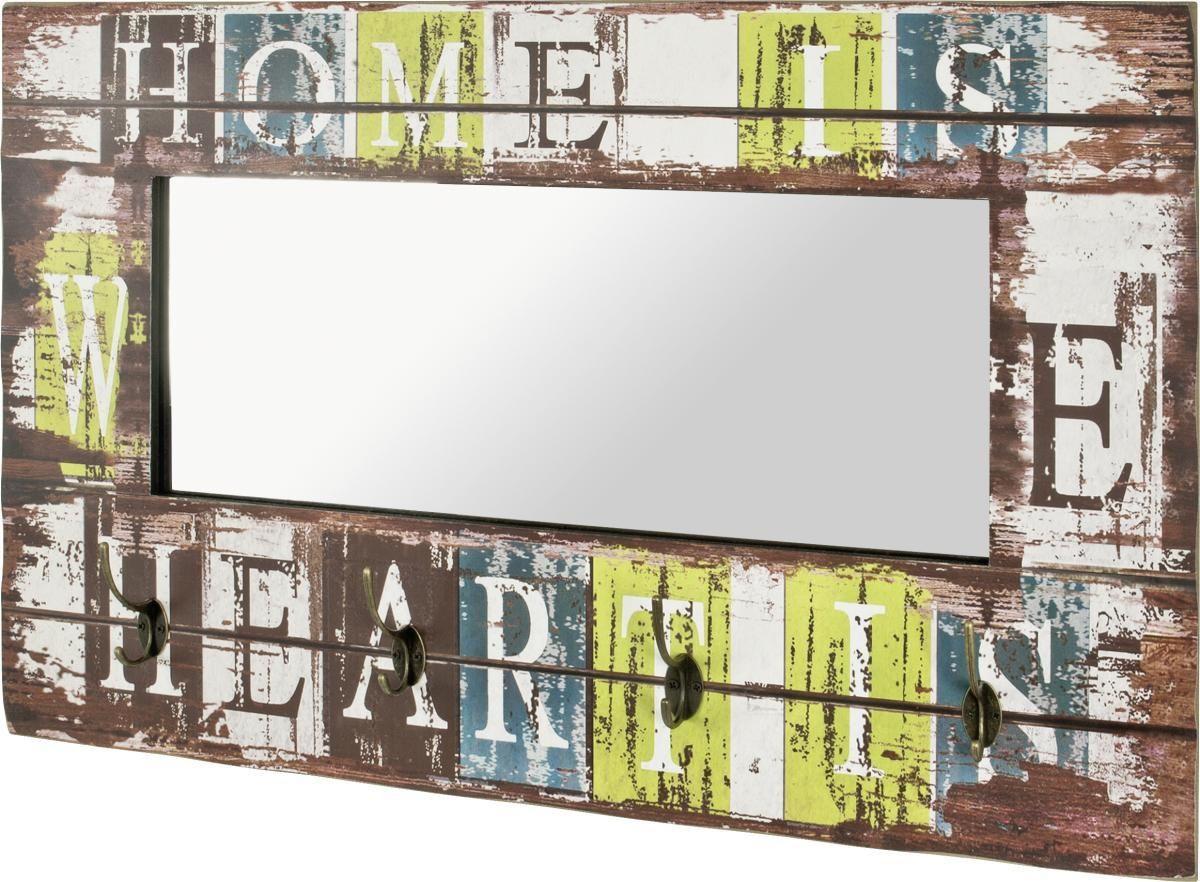 Garderobenpaneel Multicolor Mit Spiegel 4 Haken B: 80 Cm - Multicolor, MODERN, Holzwerkstoff/Metall (80/52/10cm)