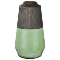 Váza Wood, výška: 29cm - zelená/hnědá, dřevo/sklo (16/29cm) - Premium Living