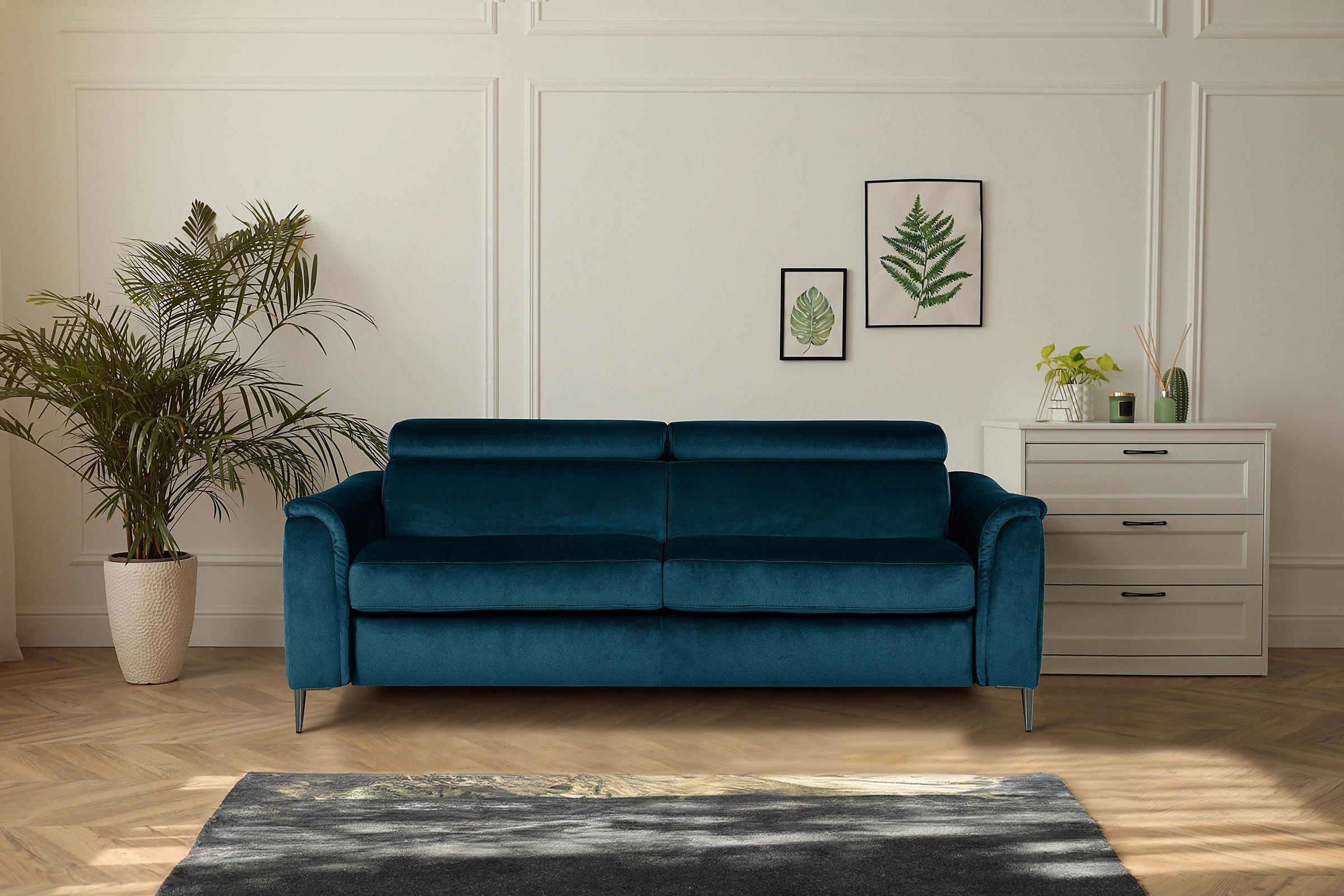 Schlafsofa Pafos Dunkelblau/Hellbraun B: 203 cm - Chromfarben/Dunkelblau, Design, Textil (203/77-98/103cm) - MID.YOU