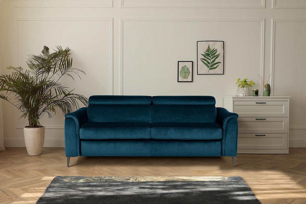 Schlafsofa Pafos Dunkelblau/Hellbraun B: 203 cm - Chromfarben/Dunkelblau, Design, Textil (203/77-98/103cm) - MID.YOU