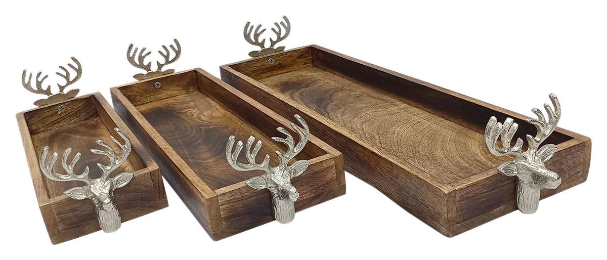 Dekotablett Leona - L - Naturfarben/Nickelfarben, MODERN, Holz/Metall (63/18/10.5cm) - Luca Bessoni
