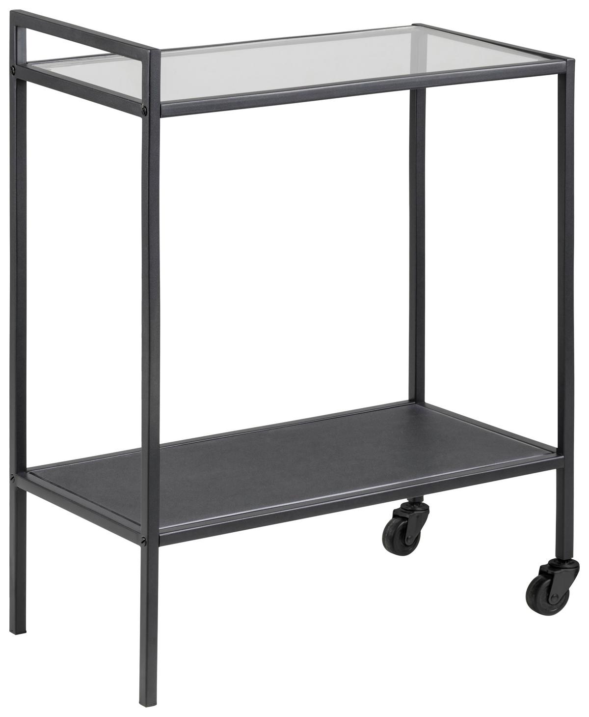 Servierwagen Metall/glas Seaford Schwarz Mit 2 Laden - Klar/Schwarz, Basics, Glas/Kunststoff (60/75/30cm) - MID.YOU