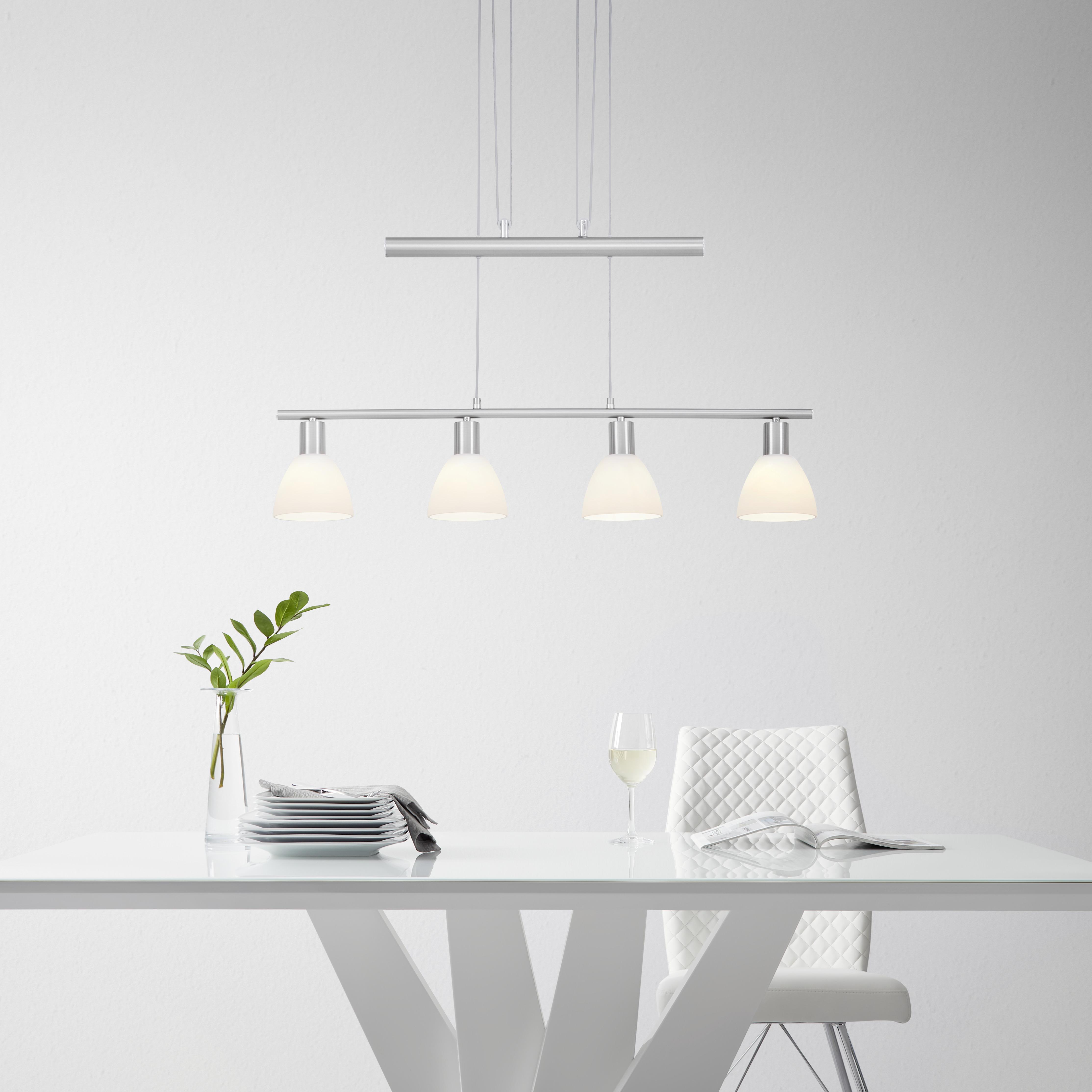 Závesná Lampa Gido 180cm, 40 Watt - opál/niklová, Konvenčný, kov/sklo (80/12/180cm) - Modern Living