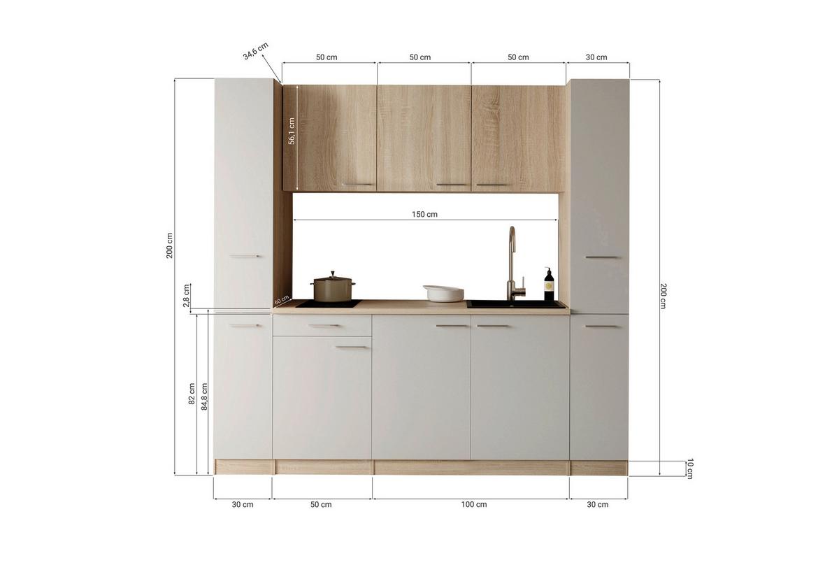 KÜCHENBLOCK Ingrid, Weiß B: 210 cm - Eichefarben/Weiß, Design, Holzwerkstoff (210cm) - Respekta