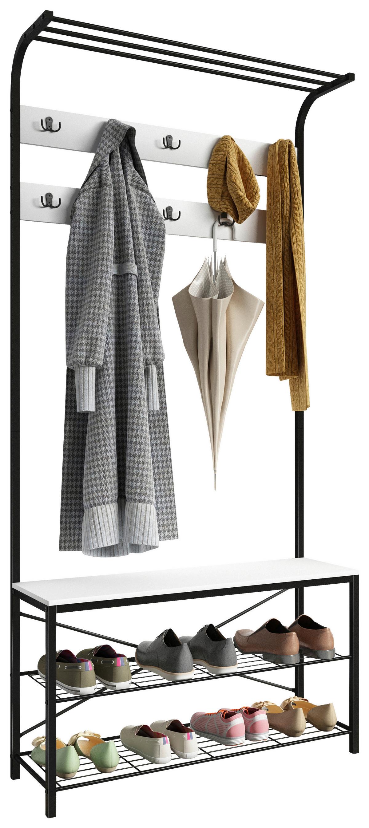 Garderobe Taliro Schwarz Weiß - Schwarz/Weiß, Design, Holzwerkstoff/Metall (90/190/30cm) - MID.YOU