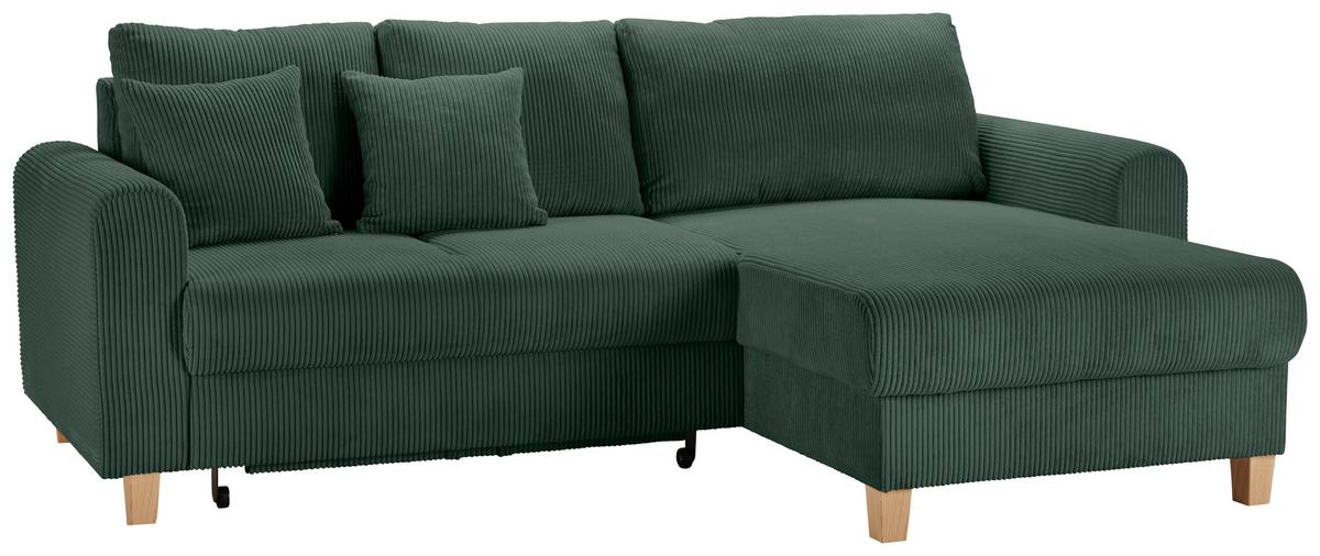 Rohová sedačka LILLE, oboustr., zelený manšestr - zelená/světle hnědá, Moderní, dřevo/textil (232/110/156cm) - Mömax