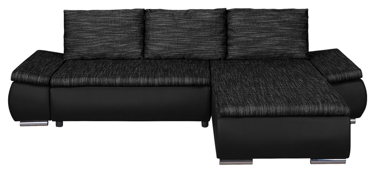 Ecksofa Acra Schwarz S: 266x175 Cm - Chromfarben/Schwarz, Design, Textil (266/175cm) - Livetastic