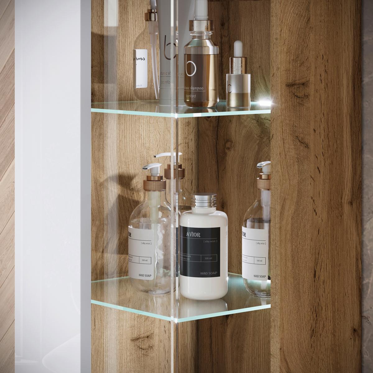 Badezimmer Narobi Eiche Wotan/Weiß B: 120,4 cm - Weiß Hochglanz/Eiche Wotan, Trend, Glas/Keramik (120,4cm) - P & B