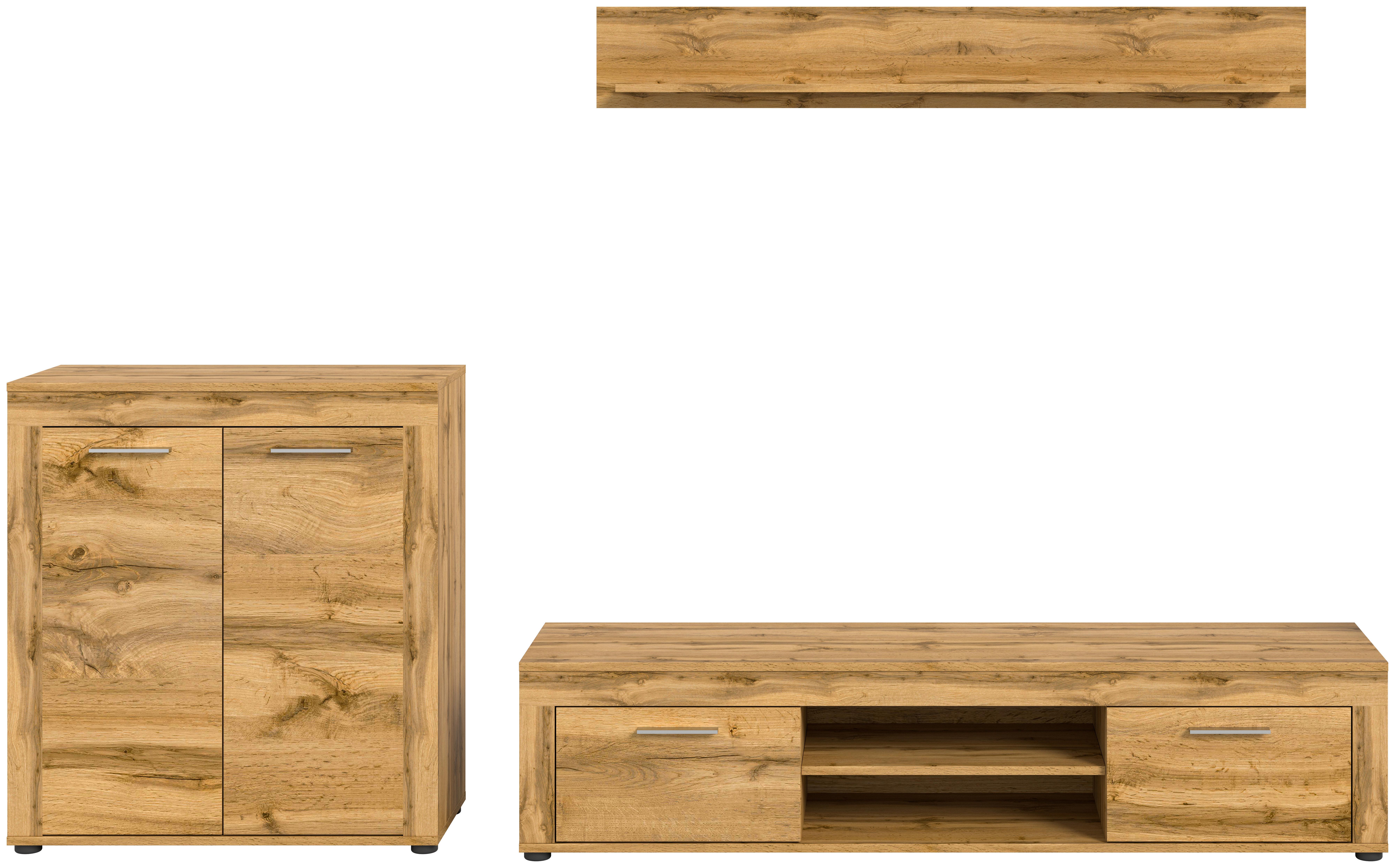 Wohnwand Jam 3-Teilig Weiß B: 255 Cm - Eiche Wotan/Schwarz, Design, Holzwerkstoff (255/159/35cm) - MID.YOU