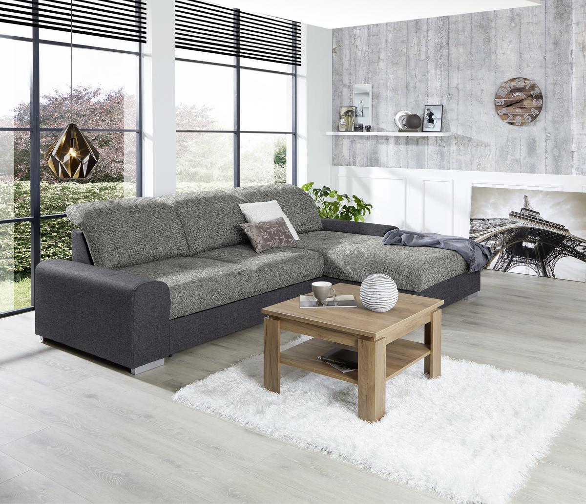 Ecksofa Mit Schlaffunktion + Bettkasten Malaga, Webstoff - Dunkelgrau/Silberfarben, KONVENTIONELL, Textil (286/203cm) - Ondega