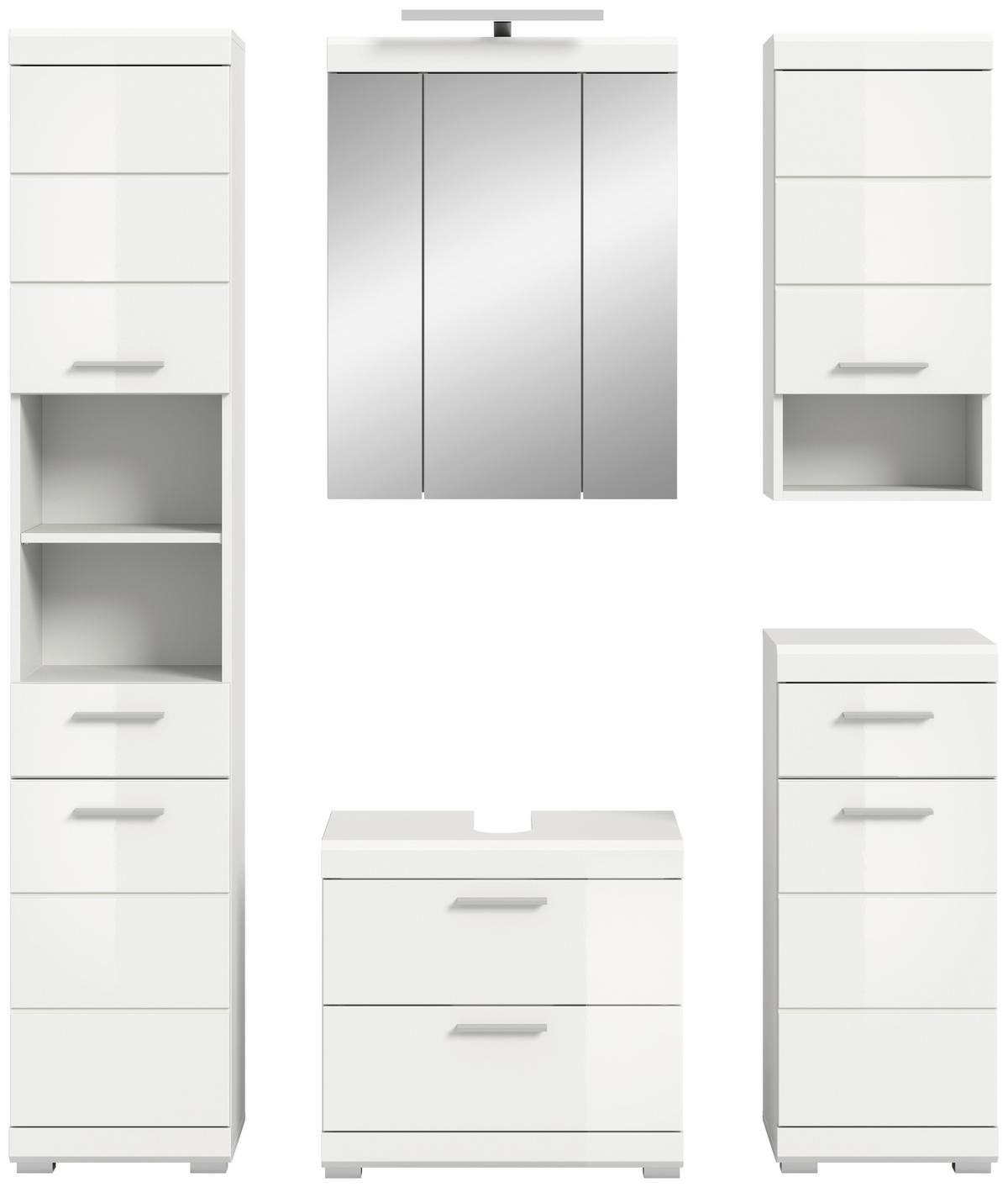 Badezimmer Scout Weiß B: 134 cm - Weiß Hochglanz/Silberfarben, MODERN, Glas/Holzwerkstoff (134cm) - MID.YOU