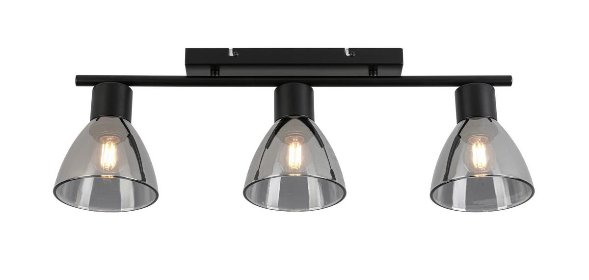 STROPNÍ SVÍTIDLO KOMOL - černá/průhledné, Moderní, kov/sklo (66/13/22cm) - Modern Living