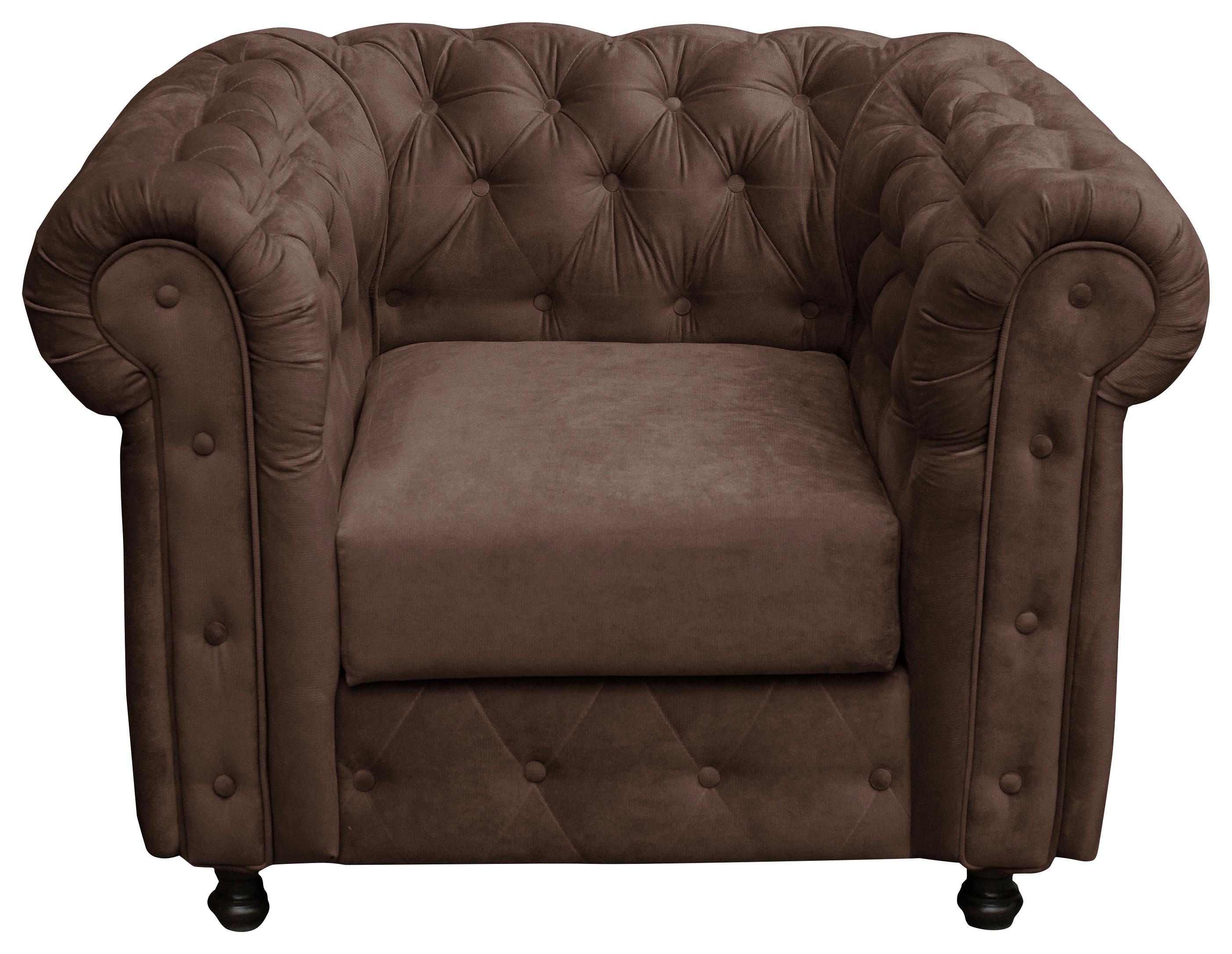 Chesterfield-Sessel Cardiff Samtbezug Braun - Wengefarben/Braun, Basics, Textil (110/80/90cm) - P & B