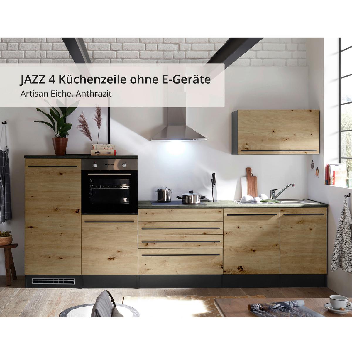 Küchenzeile Jazz4 Mit Geräten B: 320cm Anthrazit/eiche Dekor - Anthrazit/Eiche Artisan, Basics, Holzwerkstoff (320cm) - MID.YOU