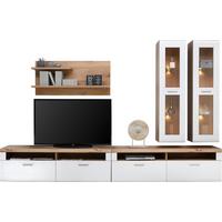 Wohnkombination 5-Tlg. Auris, Weiß/Eiche Dekor - Eichefarben/Weiß, MODERN, Glas/Holzwerkstoff (326,4/204,2/49,6cm) - Luca Bessoni