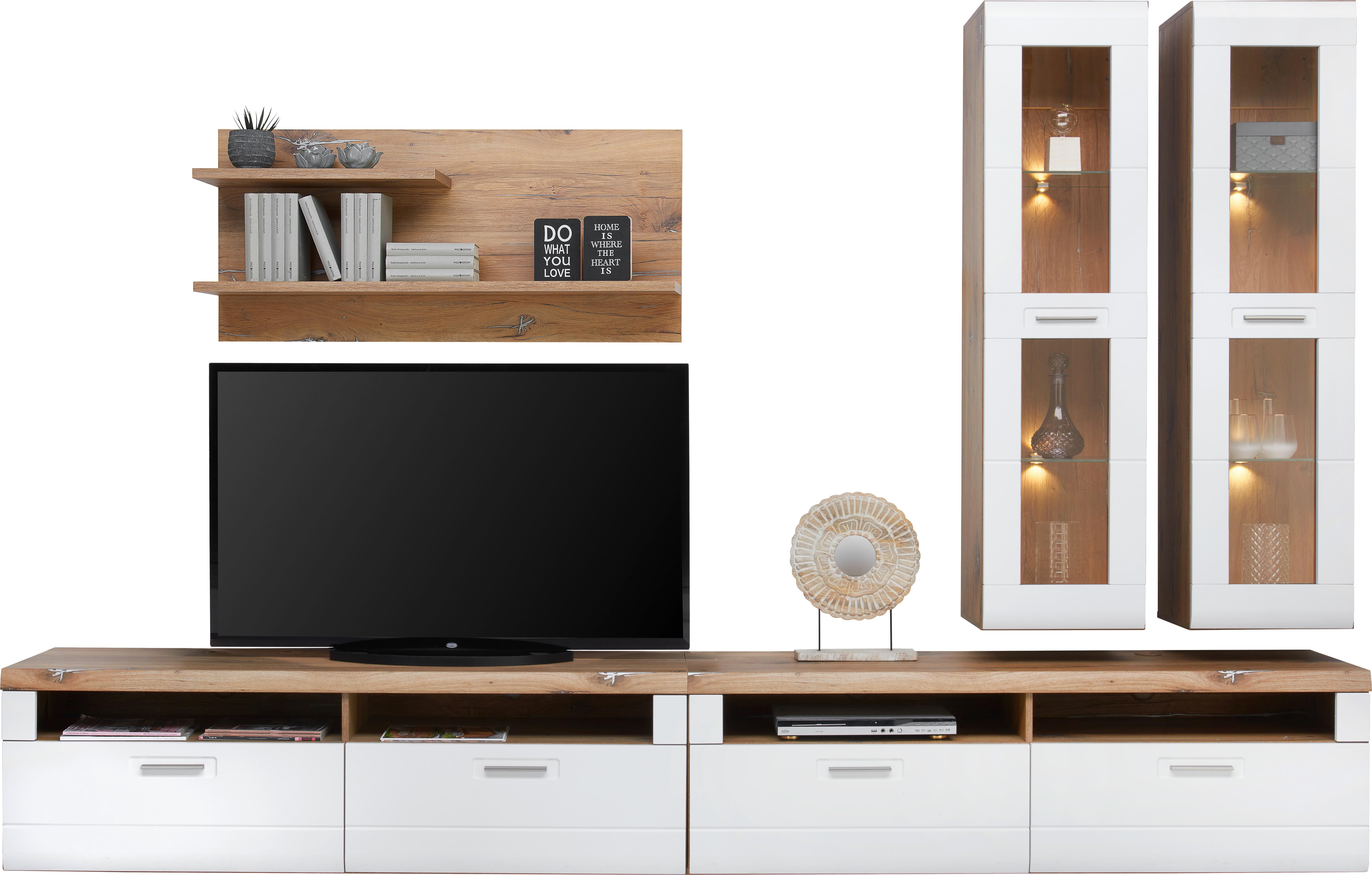 Wohnkombination 5--Teilig. Auris, Weiß/Eiche Dekor