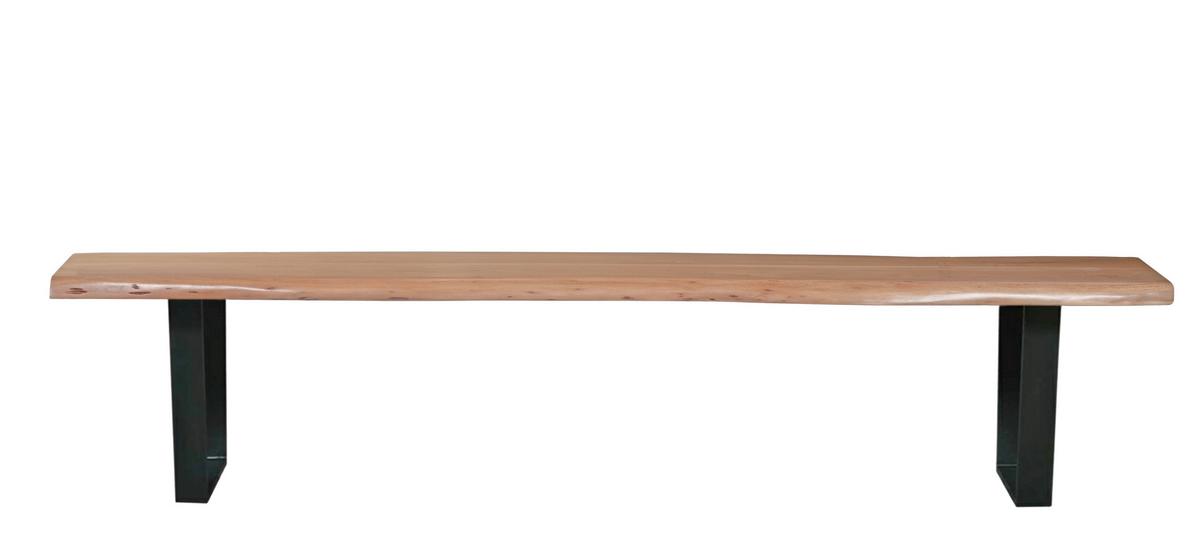 Sitzbank Akazienholz Massiv Baumkante, B: 150cm - Schwarz/Naturfarben, Design, Holz/Metall (150/46/40cm) - Livetastic