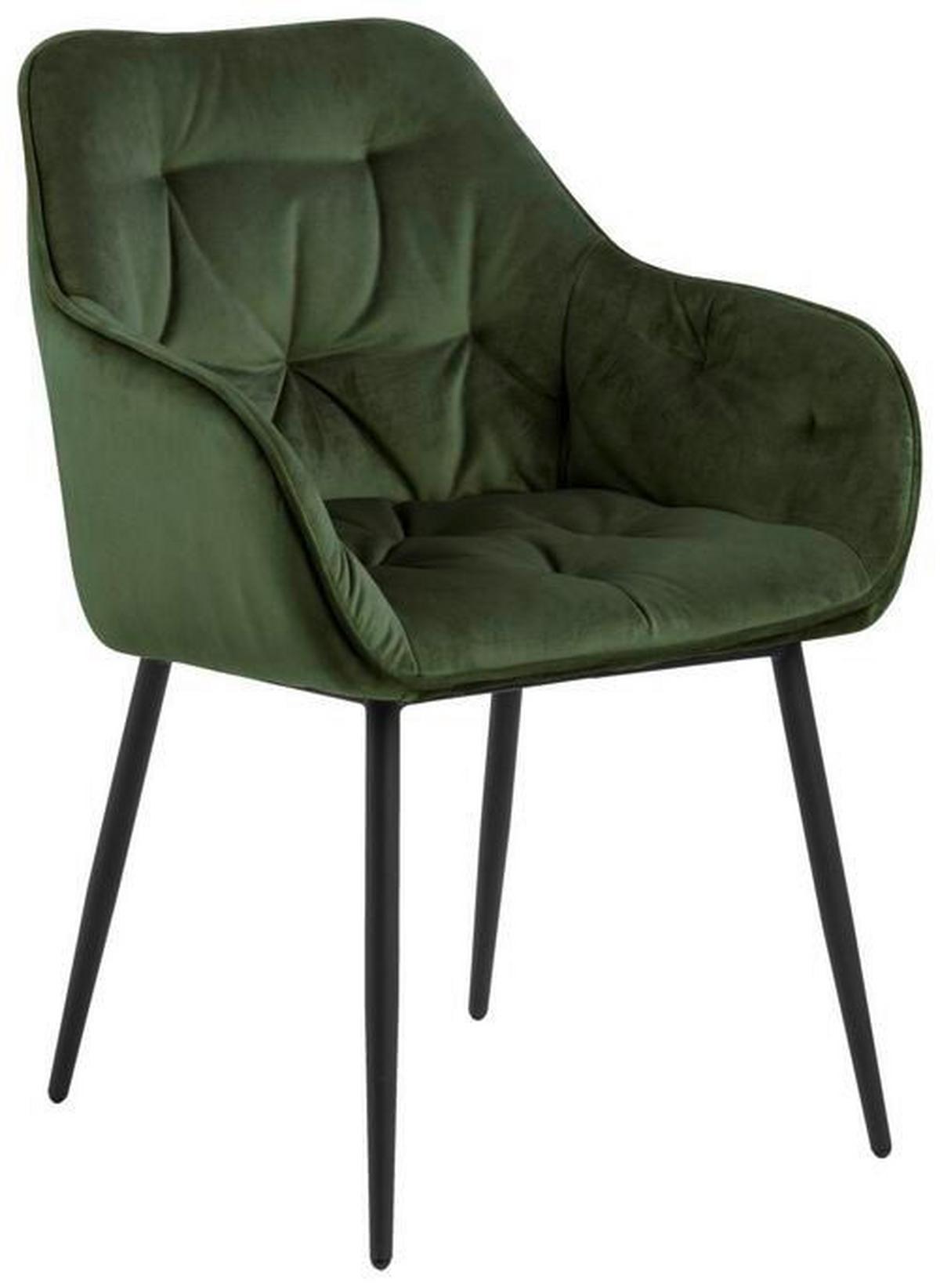 Židle s područkami BROOKE zelená samet - černá/zelená, Trend, kov/textil (58/83/55cm) - Livetastic