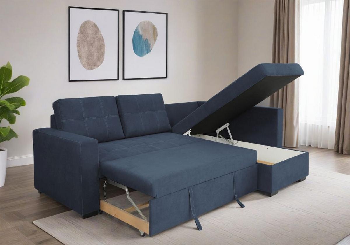 Rohová sedačka DON, oboustranná, tmavě modrá - černá/tmavě modrá, Design, kov/dřevo (248/172cm)