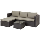 Loungegarnitur mit Sitzkissen 3-teilig Sky, Schwarz/ Creme - Creme/Schwarz, MODERN, Glas/Kunststoff (137cm) - Ombra