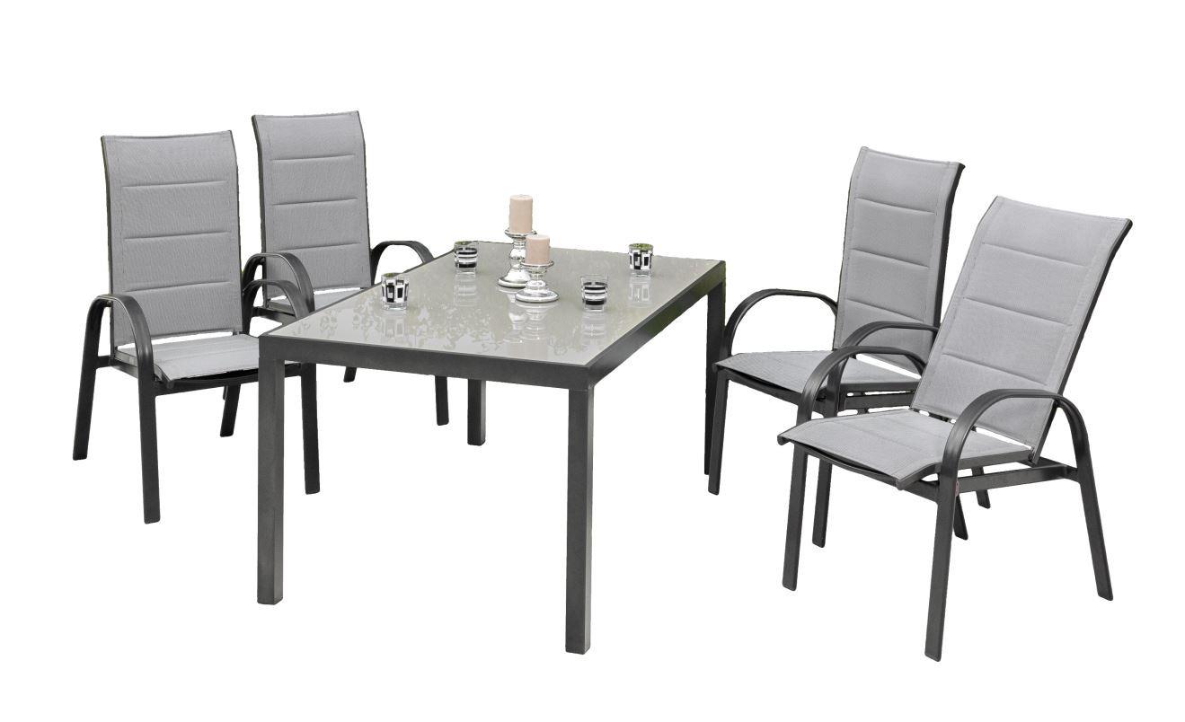 Gartenmöbel Set 5-Tlg Marini aus Metall/Textil/Glas - Graphitfarben/Grau, MODERN, Glas/Textil - Gardenson