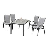 Gartenmöbel Set 5-Tlg Marini aus Metall/Textil/Glas - Graphitfarben/Grau, MODERN, Glas/Textil - Gardenson